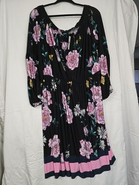 Black Floral Dress with Pink Blooms